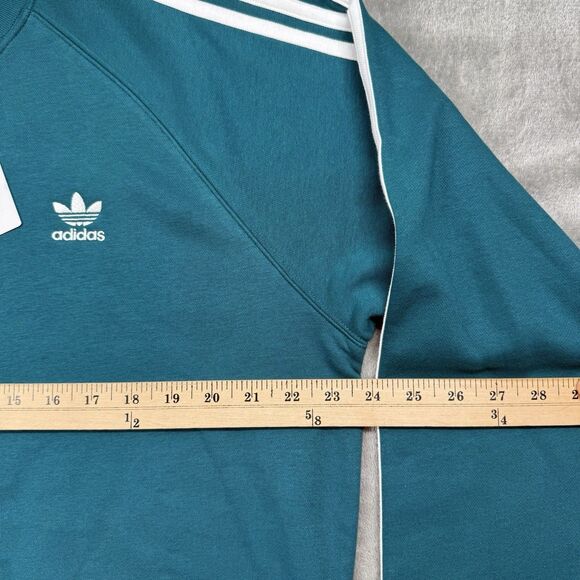 Adidas Sweatshirt Mens Large Teal Crew Neck Long Sleeve 3 Stripe - Picture 5 of 5